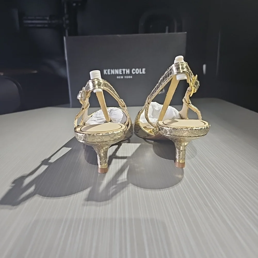 Kenneth Cole Martha Chic Elegant Slingback Kitten Heels Soft Gold Size 7M NEW - Picture 7 of 12